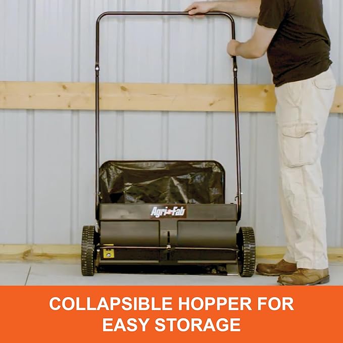 Agri-Fab 45-0218 " 26" Push Behind Lawn Sweeper, 7 cu. ft Hopper Bag Capacity; Leaf & Grass Catcher, with Adjustable Brush Height