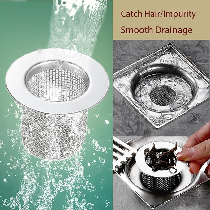 Shower Drain Hair Catcher, Shower Drain Cover - Drop-in Stainless Steel Mesh Hair Trap, Reusable Anti-Clog Drain Strainer for Bathroom Sink/Shower/Tub, Fits for ID 2-inch Holes