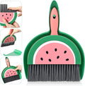 Ouligay Portable Small Broom and Dustpan Set with Durable Brush,Cute Mini Dustpan and Brush Sets, Lightweight Dust Pan and Broom Set for Desktop Small Space Cleaning(Watermelon)