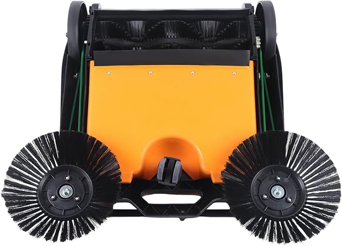 Walk Behind Outdoor Push Sweeper, 26 Inch 15L Walk-Behind Outdoor and Indoor Push Carpet Sweeper with Dual Side Broom Fold-Flat Manual Industrial Push Cleaner for Street Garden Warehouse