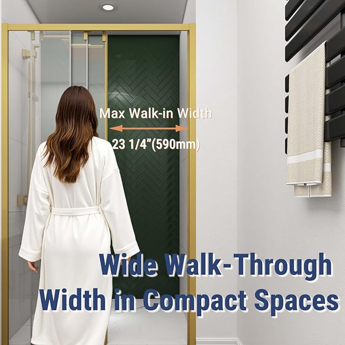 46" W x 78" H 3-Panels Sliding Shower Door, Shower Door Clear 6mm Tempered Glass with Brushed Gold Frame, 3-Panels Sliding Shower Easy to Clean,Three-Panel Synchronized Shower Sliding Door