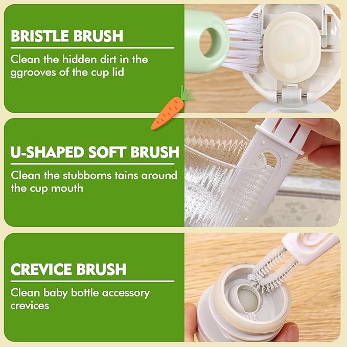 Bottle Cleaning Brush 5 PCS Long Handle Bottle Brush 4 in 1 Detachable Multifunctional Sponge Bottle Brush with Nipple Cleaning Brush and Bottle Gap Cleaner Brush
