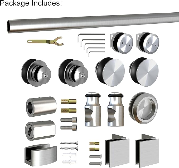 DIYHD 6.6ft Frameless Brushed Satin Stainless Steel Sliding Glass Shower Door Track barn Shower Door Hardware