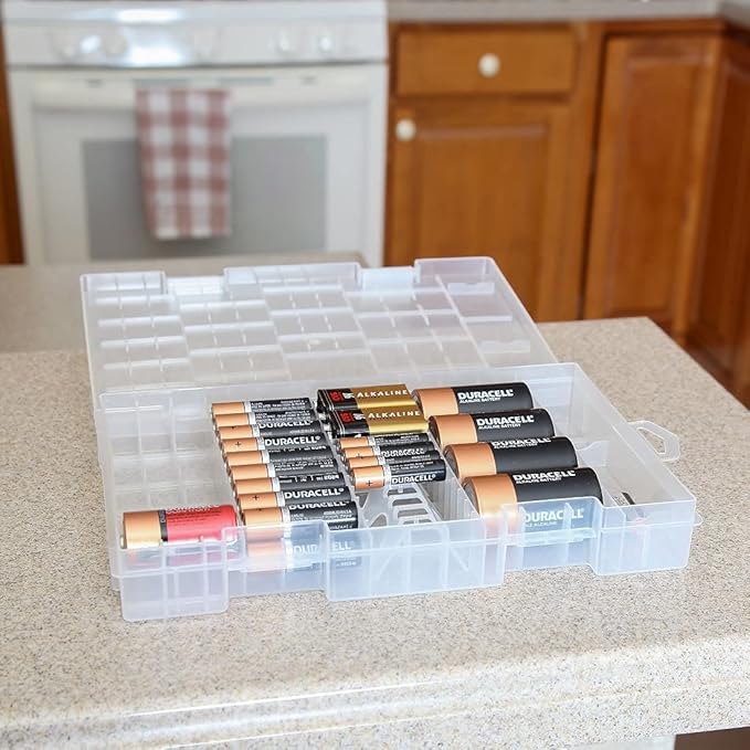 Heyiarbeit Battery Storage Box Battery Storage Case Transparent Holder Organizer Box Battery Container for AAA/AA/C/D/9V Batteries 1Pcs