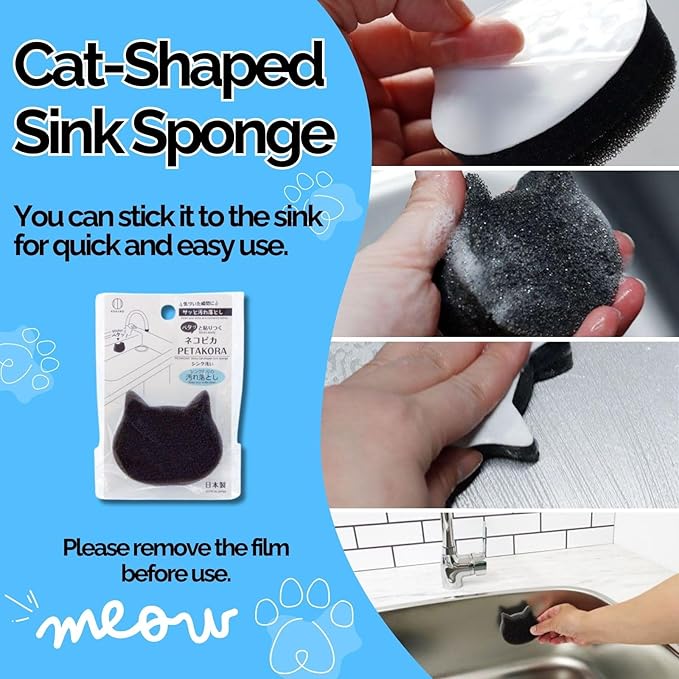 Cute Kawaii Cat-Shaped Sink Sponge, Cleaning Eraser, Melamine Kitchen Sponge(6 Pieces), Microfiber Towels Set