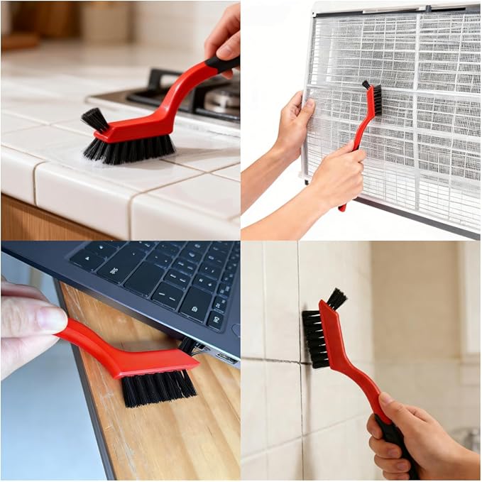 6-Pack Nylon Cleaning Brushes – Non-Scratch Nylon Bristles for Delicate Surfaces, Dual-Head Design with Mini Brush, Ergonomic Grip & Hanging Hole