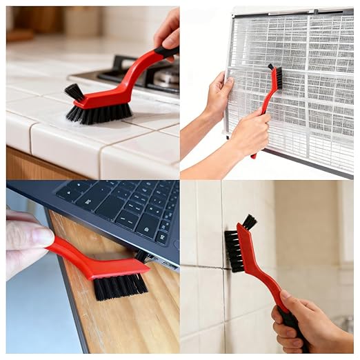 3-Piece Nylon Brush Set, Multi-Purpose Clean Stove Window Track Tile Grout Gap, Wear-Resistant U-Shape Bristles No Shedding, Easy Grip Handle, Homemakers Essential Cleaning Tool Kit