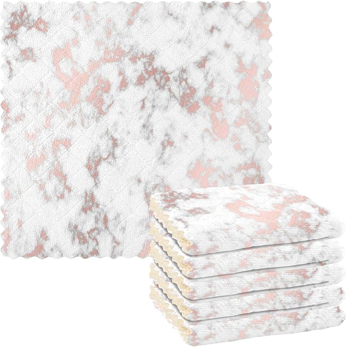 ALAZA Dish Towels Kitchen Cleaning Cloths Marble with Rose Gold Dish Cloths Super Absorbent Kitchen Towels Lint Free Bar Tea Soft Towel Kitchen Accessories Set of 6,11"x11"
