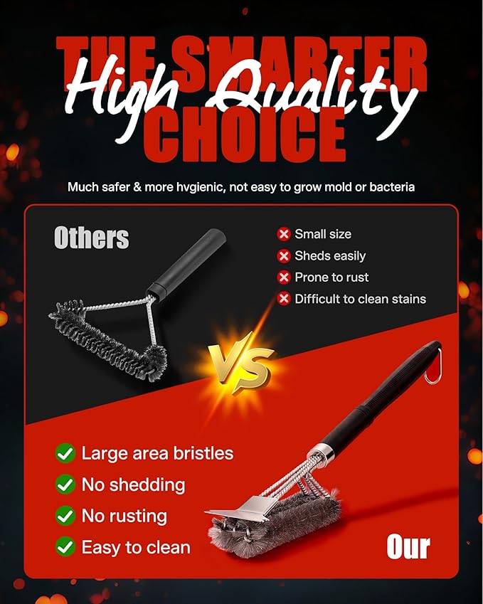 Grill Brush with Scraper - BBQ Grill Brush for Outdoor Grill, Extra Strong Grill Cleaner Accessories for Grill Smoker Gas Charcoal Grill Cleaning-Gifts for Grill Wizard Dad Men