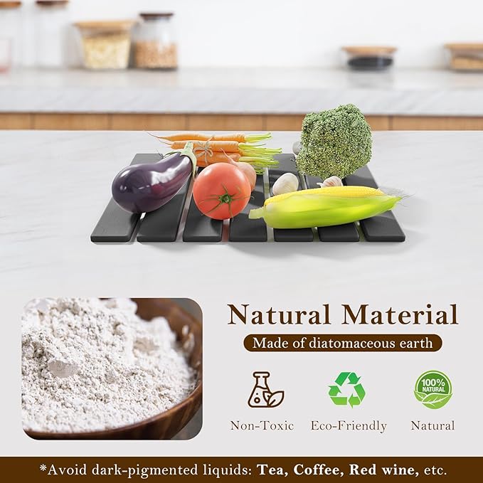 Stone Dish Drying Mats for Kitchen Counter,15.5“x 11.8”,Eco-Friendly,Foldable quick dry stone mat kitchen,Absorbent Diatomaceous Earth Mats for Dishes Bottles Cups Bathroom Any Countertop-Dark Gray