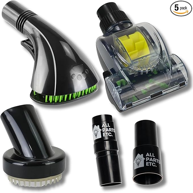 Vacuum Pet Brush Attachment Kit 5-Pack – Dog Grooming Tools with Turbo Brush, Massage Nozzle & 2 Adapters – Fits 1.25", 1.5", 1-3/8" Hoses – Compatible with Shop Vac, Shark, Miele, Bissell & More