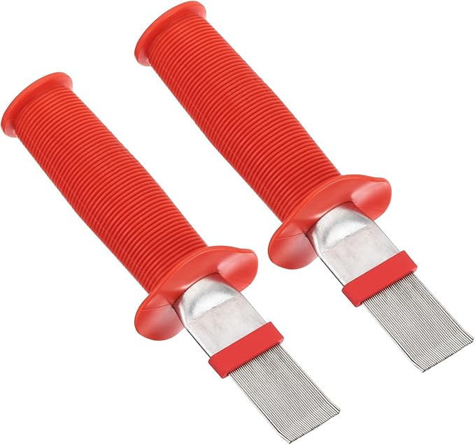 PATIKIL Air Conditioner Fin Comb, 2Pcs Stainless Steel Threaded Handle AC Coil Cleaner Brush Fin Straightener Condenser Coil Repair Too for Radiator Refrigerator Evaporator, Red Silver