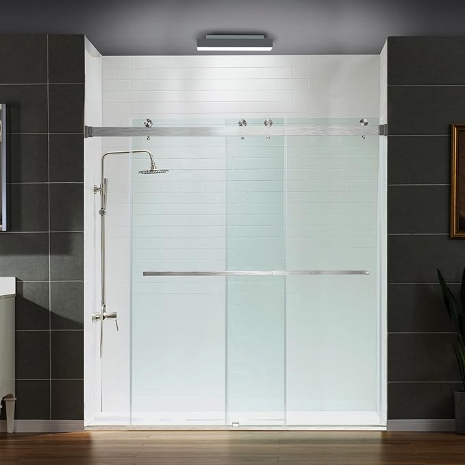 Woodbridge Frameless Tub Doors 66-72" Width x 76" Height with 5/16"(8mm) Clear Tempered Glass, 2 Ways Opening & Double Sliding in Brushed Nickel Finish
