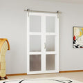 Bifold Closet Doors, 42"（21" x2） x 84", 3 Lites Frosted Glass Bifold Door with Brushed Nickel Sliding Hardware Kit Set, Pre-drilled Bi fold Barn Door Slab, 3.83FT Track for 2 Doors