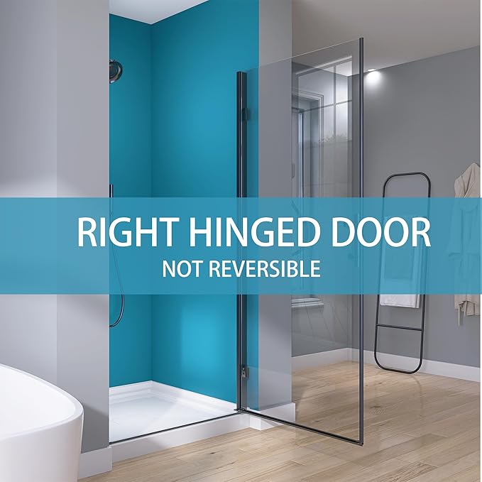 GETPRO Pivot Shower Door Hinged Frameless 32 in. W x 72 in. H Swing Single Small Shower Door 1/4 inch Tempered Glass Panel Adjustable Right Hinged Bathroom Door for Shower Matte Black Hardwares