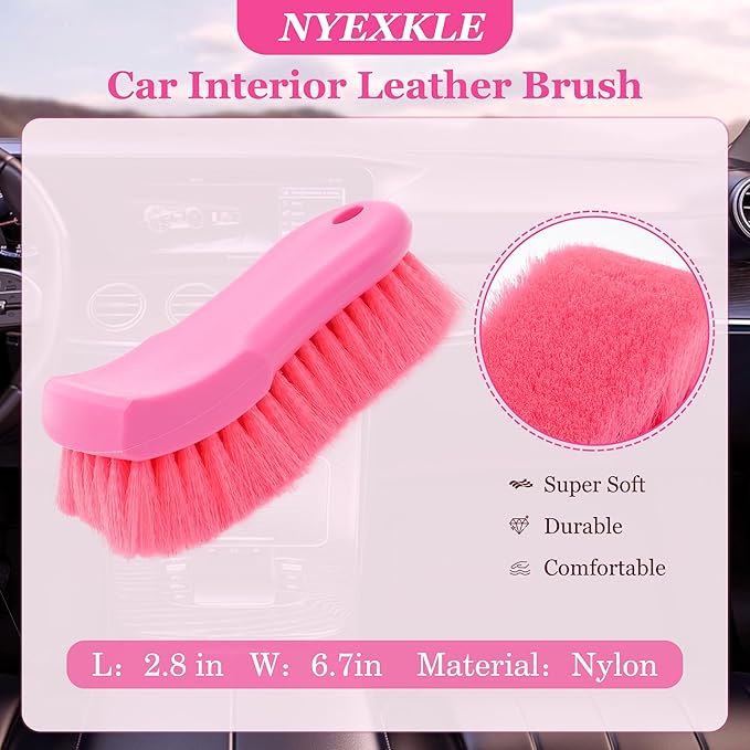 Car Cleaning and Scrub Brush with Soft Nylon Bristles, Scratch-Free Car Interior Leather Brush, Exterior Carpet & Home, Cleaning Gentle & Durable
