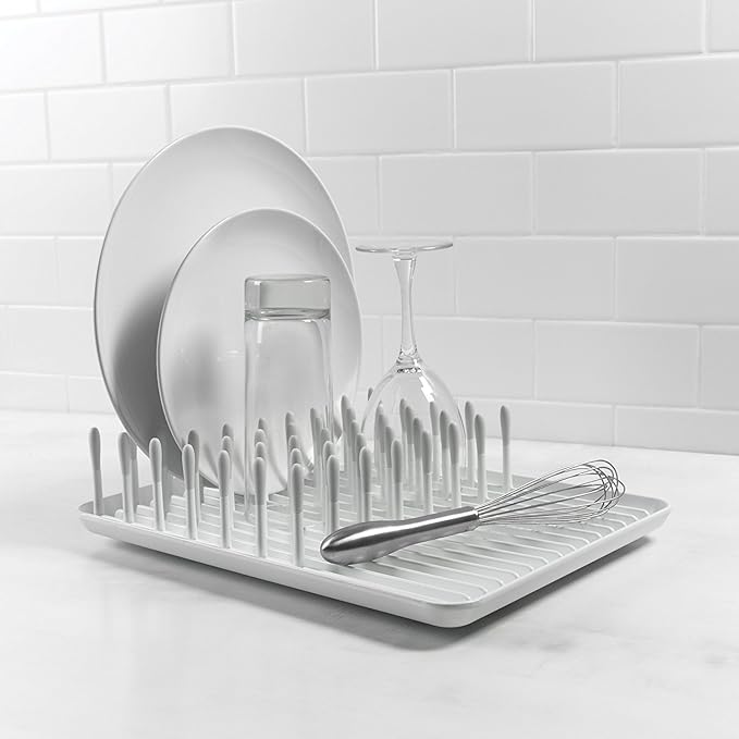 OXO Good Grips Compact Dish Rack, Biscuit, 13-3/4" x 10-3/8" x 3-1/2" h for Storage