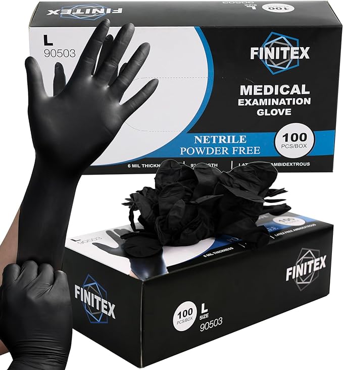 FINITEX Black Nitrile Disposable Medical Exam Gloves - 100/1000 PCS 6.3mil Powder-Free Latex-Free Food Gloves
