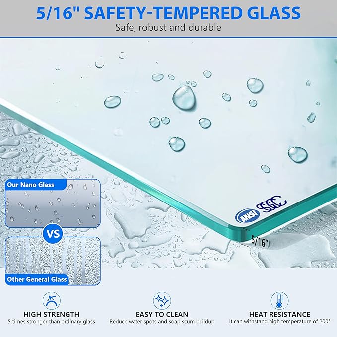 Frameless Sliding Shower Door, 60-64" W x 76" H Glass Shower Door with 5/16" (8mm) Clear Tempered Safety Glass, Stainless Steel Hardware, Double Sliding Shower Door, Brushed Gold