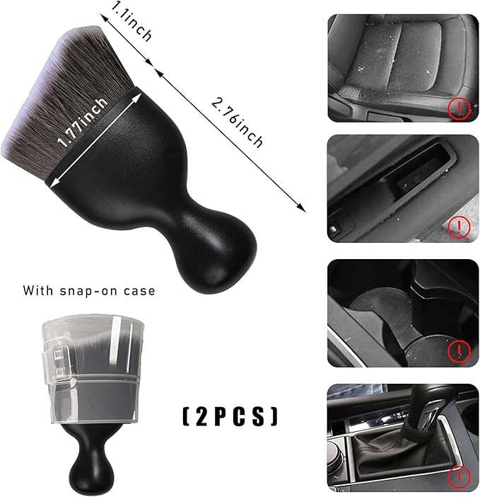 2PCS Car Interior Dust Brush, Soft Scratch Free Auto Detailing Brushes, Universal Vehicle Interior Cleaning Tool for Automotive Dashboard, Air Vents, Leather (Brown & White)