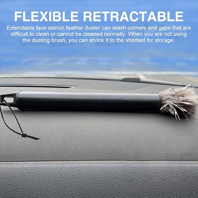 2pcs Ostrich Feather Duster for Cleaning, 9.8-16 inch Fluffy Natural Retractable Feather Duster with Retractable Handle (Black)