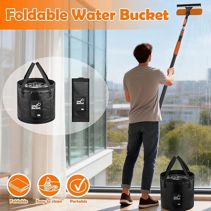 20FT High Reach Duster Cleaning Kit with Extension Pole, High Ceiling Fan Cleaner Duster Tool for Fan Blades, Window Washing Kit with Microfiber Feather Duster & Window Squeegee & Bucket