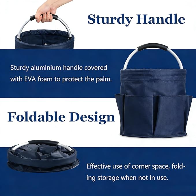 Qivine Cleaning Caddy for Cleaning Supplies, 17L Cleaning Supply Caddy with Handle Foldable Cleaning Supplies Organizer Bucket Tool Bag Organizer Cleaning Products Organizers for Home, Garden