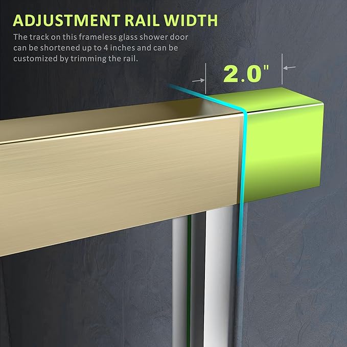 Brushed Gold Glass Shower Door 50-54'' W x 72'' H with 4'' Adjustable Rail,Bathroom Double Sliding Door with 1/4'' Clear Tempered Glass,Semi-Frameless 304 Stainless Steel Hardware