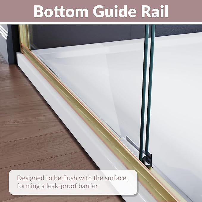 ELEGANT Semi-Frameless Sliding Shower Door 60 in. W x 72 in. H, Bathroom Shower Door with 1/4'' Clear Glass, Shower Glass Door in Brushed Gold