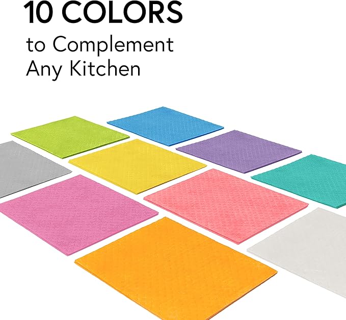 Swedish Wholesale Dishcloths Reusable 8" x 7" Sponge Cloths, Bulk 10 Pack of High Absorbent Cellulose Dish & Kitchen Cleaning Hand Towels, Wring to Dry & Machine Wash, Odor Resistant, Purple