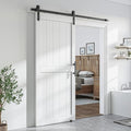 SmartStandard 34 x 84 inch White Sliding MDF Barn Door with 6FT Black Sliding Door Hardware Kit & Handle, Pre-Drilled Ready to Assemble, Waterproof PVC Coating, H-Frame