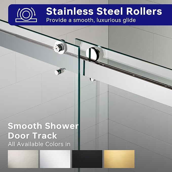 Woodbridge Frameless Shower Doors 56-60" Width x 76" Height with 5/16"(8mm) Clear Tempered Glass, 2 Ways Opening & Double Sliding in Polished Chrome Finish