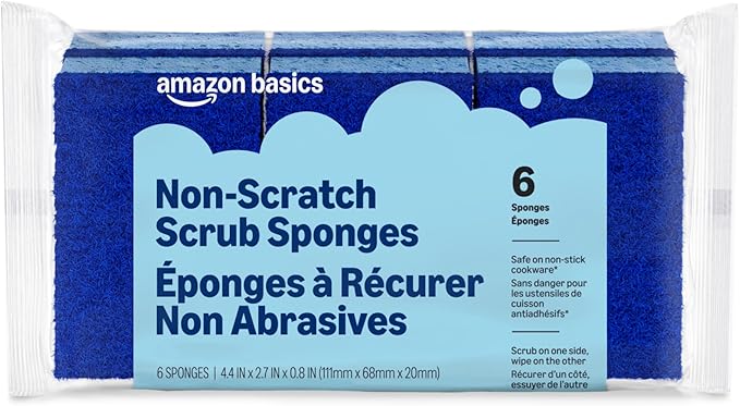 Amazon Basics Non-Scratch Dual-Sided Sponges for Nonstick Pots and Pans, Dish Scrubber, All-Purpose, 6-Pack, Packaging May Vary