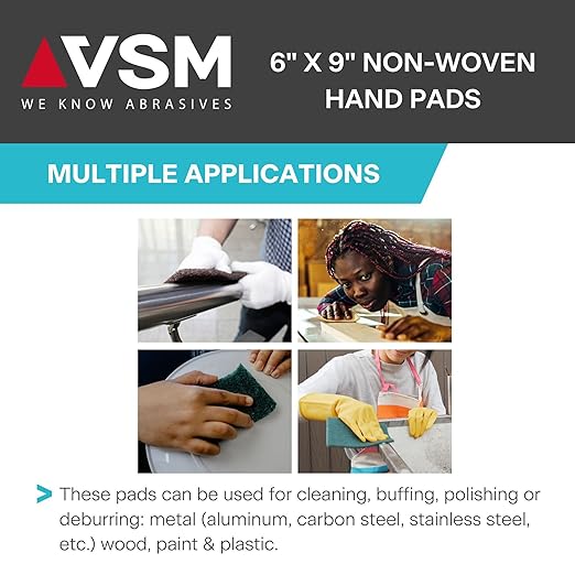 VSM 10-Pack: 6" x 9", Gray - Ultra Fine, Non-Woven Hand Pad, Silicon Carbide Grains, Rust and Oxidation Resistant, Multipurpose Abrasive Scrub Pad for Finishing and Cleaning