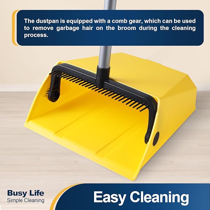 Yocada Heavy-Duty Corn Broom Commercial Dustpan Set with Comb Indoor Outdoor Broom Perfect for Courtyard Garage Lobby Mall Market Floor Home Office Leaves Stone Dust Rubbish…