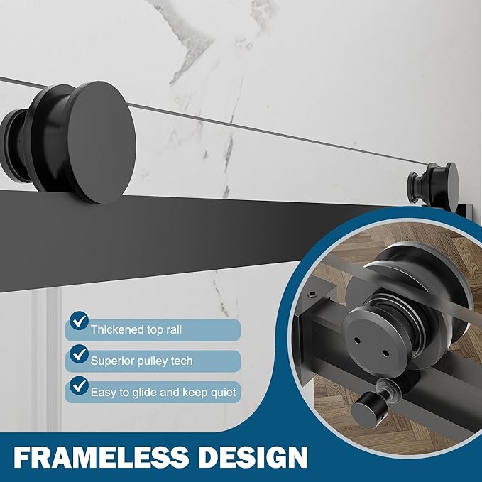 Frameless Sliding Shower Door 56–60" W x 76" H, 5/16" Tempered Glass with Dual-Sided Easy to Clean Coating, Shower Glass Door with SUS304 Stainless Steel Hardware & 20" Towel Rack, Matte Black