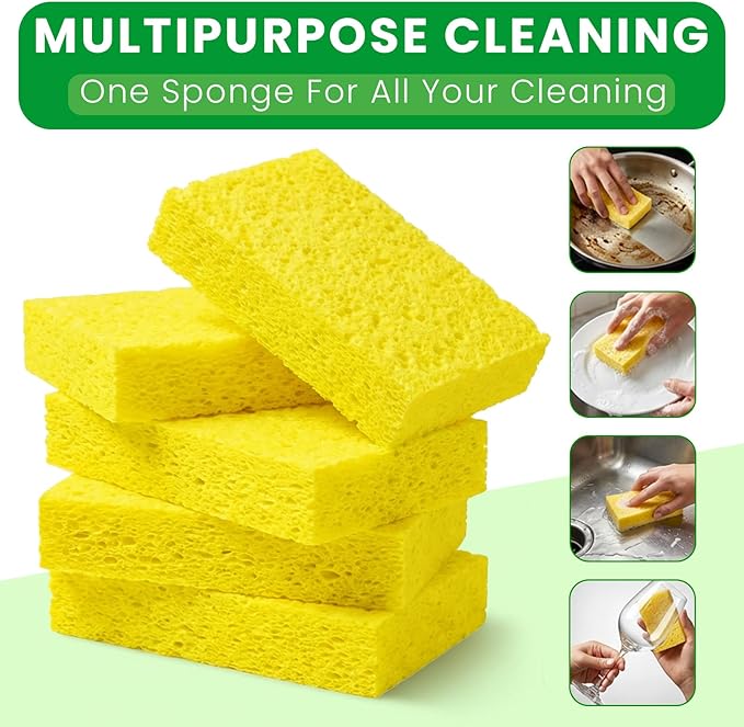 Kitchen Sponges, 12 Count, Non-Scratch Compressed Natural Cellulose Sponges for Dishes, Biodegradable & Compostable, Pop-up for Easy Storage, DIY Crafts and Cleaning