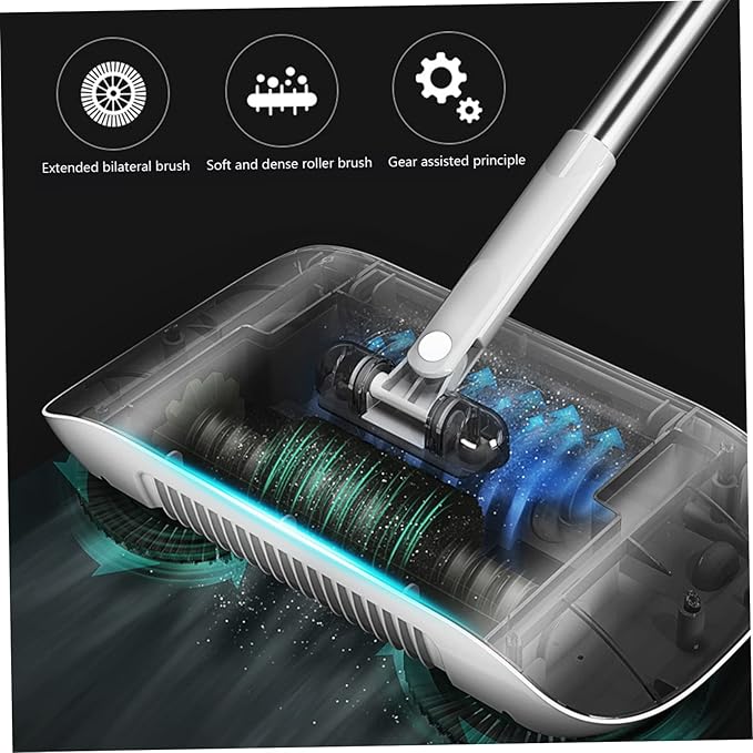 Carpet Sweeper Manual Manual Vacuum Sweeper 2 in 1 Hand Push 180 Degree Rotating Sweeping Mop Crumb Vacuum Cleaner Home Cleaning Tool for Sweeping Blue