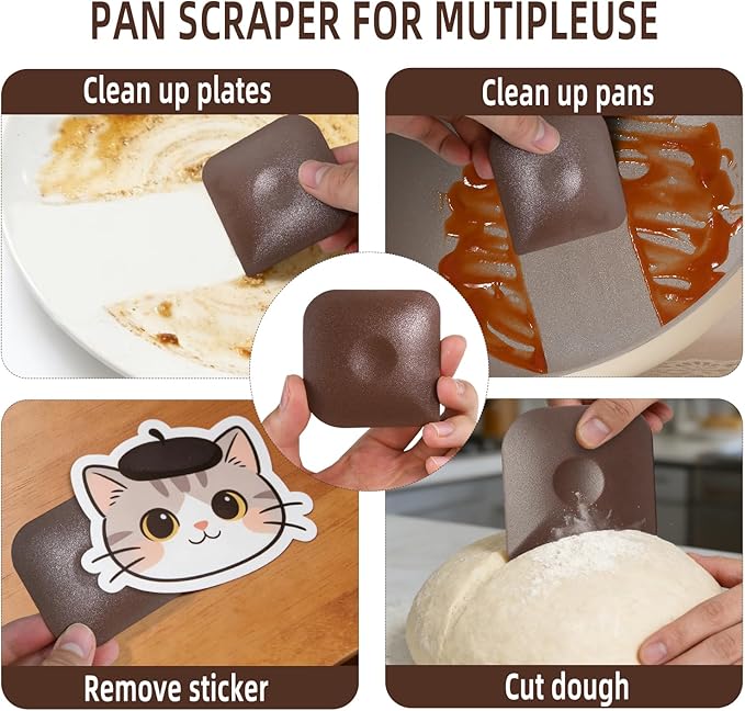 Pan Scraper 6-Pack, Plastic Cleaning Tool for Pots and Pans, Non Scratch Kitchen Gadgets for Cast Iron Care, Dish and Food Scraper
