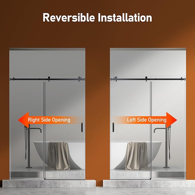 50-54 Inch Frameless Sliding Shower Door, 76" Height, 5/16" (8mm) Clear Tempered Glass, Smooth Gliding Track & Anti-Jumping System, Stainless Steel Matte Black Finish