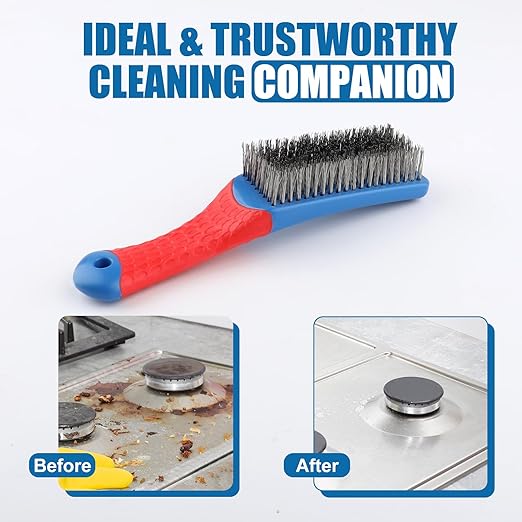 2Pcs Wire Brushes for Cleaning 6.3 Inch Heavy Duty Stainless Steel Wire Scratch Brush,Rubber Covered Handle Wire Brushes for Metal Rust Cleaning Paint Scrubbing