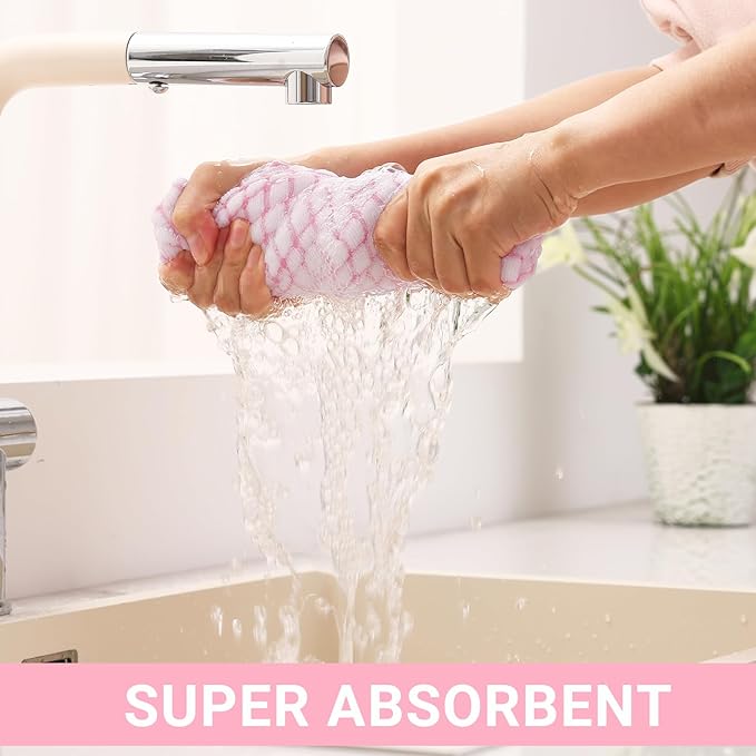 Homaxy Kitchen Towels and Dishcloths Set, 16 x 25 and 12 x 12 Inches, Set of 8 Cotton Terry Kitchen Dish Towels, Super Soft and Absorbent Dish Cloths, Pink