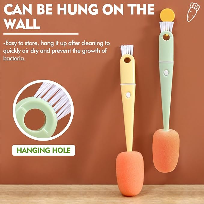 Bottle Cleaning Brush 5 PCS Long Handle Bottle Brush 4 in 1 Detachable Multifunctional Sponge Bottle Brush with Nipple Cleaning Brush and Bottle Gap Cleaner Brush