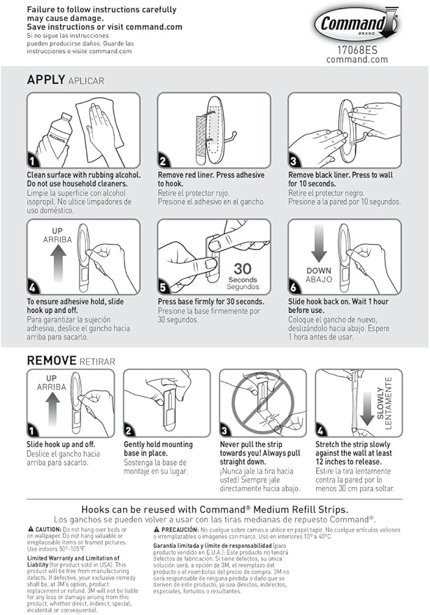 Command Medium Wire Hooks, 3 Hooks, 4 Strips, Damage-Free Hanging Wall Hooks with Adhesive Strips, No Tools Wall Hooks for Organization in Living Spaces, Holds up to 3 lb