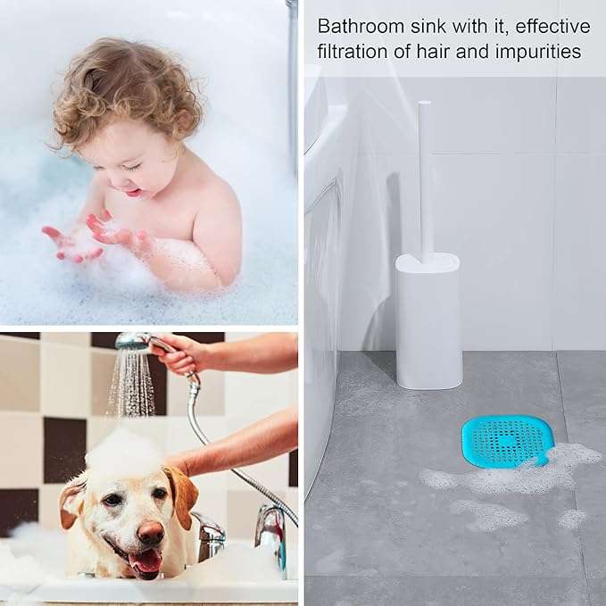 4 Pcs Shower Drain Hair Catcher Bathtub Stopper Home Drain Protectors Drain Cover with Sucker Water Trap Sink Cover for Bathroom Bathtub and Kitchen (Blue)