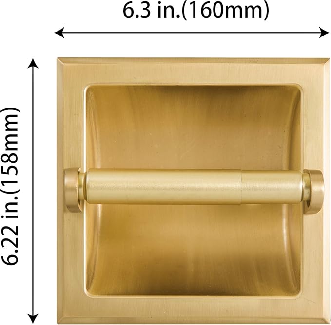 SENTO Recessed Gold Toilet Paper Holder, Wall Mounted Heavy Duty Metal Toilet Paper Roll Holder with Rear Mounting Bracket, in Wall, Easy Installation, Satin Brass
