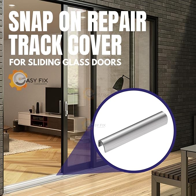 Snap On Repair Track Cover 1/4" for Sliding Patio Glass Doors | Sliding Door Repair Replacement Hardware Repair Stainless Steel | Fix Sliding Glass Door (2 Feet, 2-Pack)