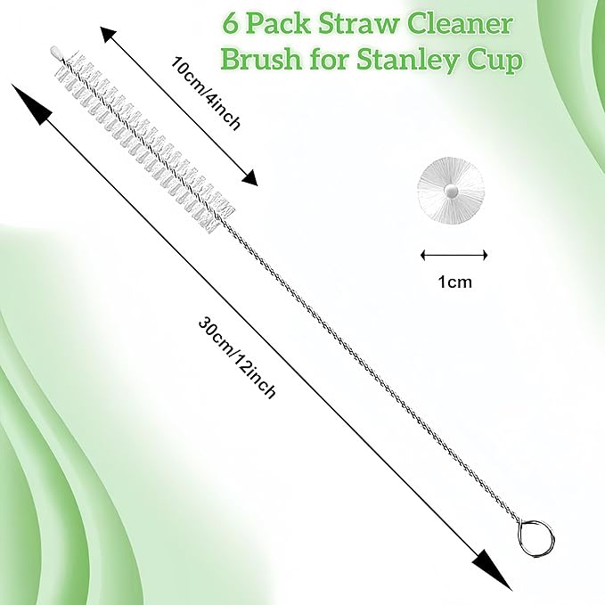 6 Pack Straw Cleaner Brush Set | 12 Inch 300mm Extra Long Straw Brush & Bottle Brush for Deep Cleaning | Compatible with Reusable Straws, Stanley Cup, Tumblers, Water Bottles | 4 Inch 100mm Bristles