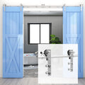 CCJH 5Feet Sliding Barn Door Hardware Kit Stainless Steel Heavy Duty Sliding Track Brushed Nickel for Double Wood Door
