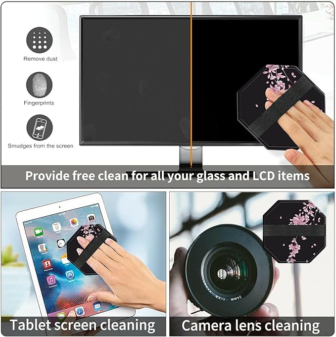 Wrist Rests for Keyboard and Mouse Support Gel Pad + Screen Cleaning Pad + Coaster, Cloth Wipes for Laptop/Computer Screen, Ergonomic Memory Foam Mousepad for Gaming/Work, Cherry Blossoms